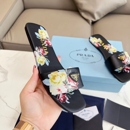 PRA PRINTED SLIDES SLIPPERS BLACK LAMBSKIN