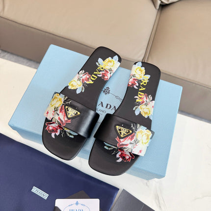 PRA PRINTED SLIDES SLIPPERS BLACK LAMBSKIN