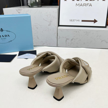 PRA CROSS MULE HEELS IN BEIGE CALFSKIN WITH PADDED STRAPS