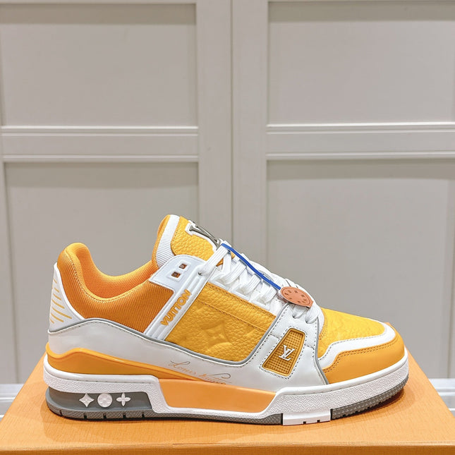 LV TRAINER SNEAKER IN SAFFRAN YELLOW GRAINED CALFSKIN