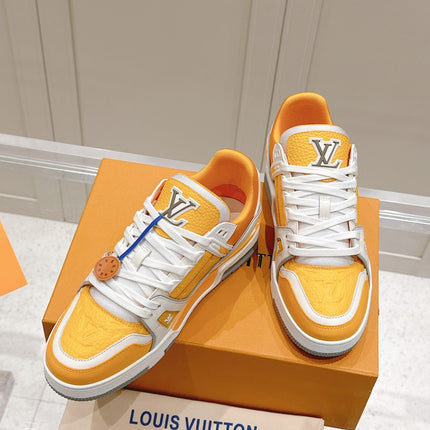 LV TRAINER SNEAKER IN SAFFRAN YELLOW GRAINED CALFSKIN