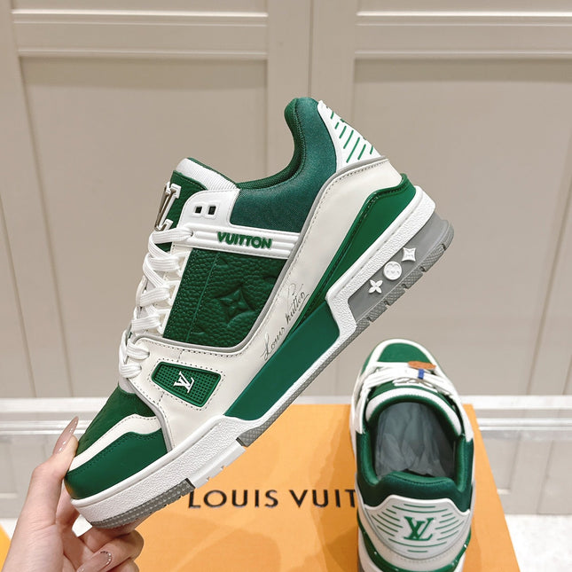 LV TRAINER SNEAKER IN BORNEO GREEN GRAINED CALFSKIN