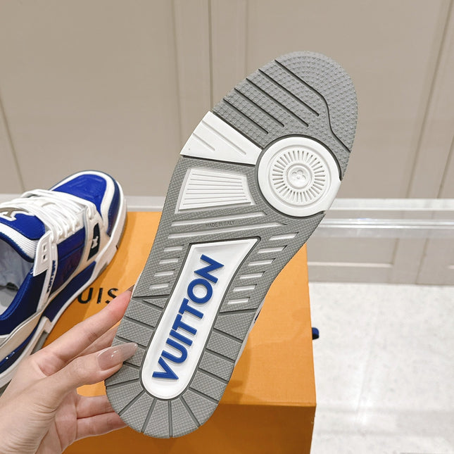 LV TRAINER SNEAKER IN GASTON BLUE GRAINED CALFSKIN