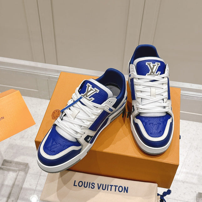 LV TRAINER SNEAKER IN GASTON BLUE GRAINED CALFSKIN