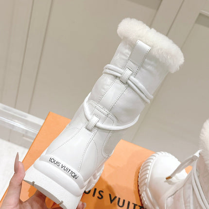 RUBY FLAT ANKLE BOOT IN WHITE CALFSKIN AND MONOGRAM NYLON