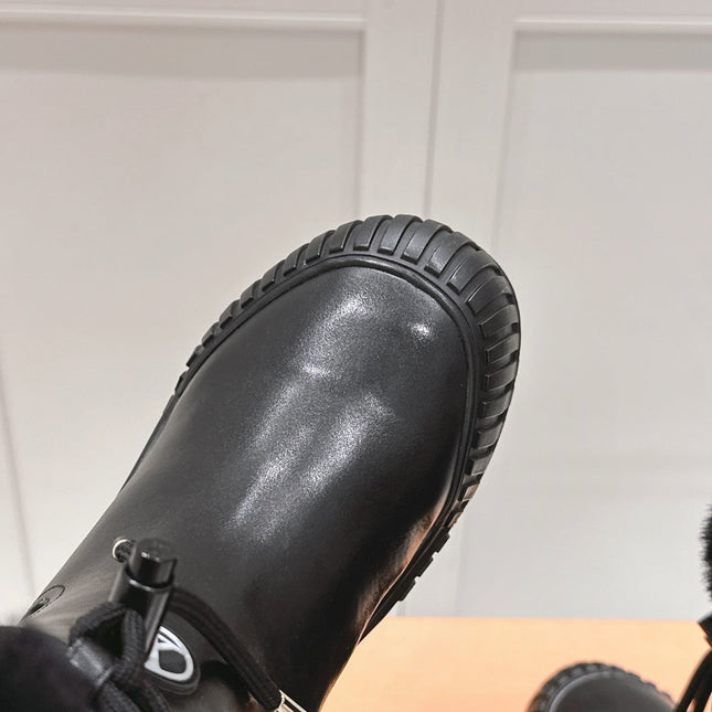 RUBY FLAT ANKLE BOOT IN BLACK CALFSKIN AND MONOGRAM NYLON