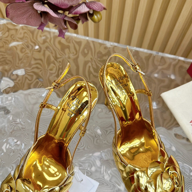 ATELIER SLINGBACK HEELS 95 MM IN GOLD METALLIC CALFSKIN
