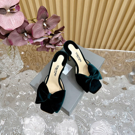 HIGH HEEL 10 MULE IN GREEN FOREST VELVET WITH BOW