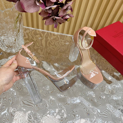 HIGH SANDAL 14CM IN NUDE TAN CALFSKIN AND TRANSPARENT PVC