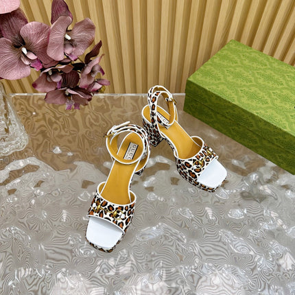 HORSEBIT HIGH-HEEL SANDAL WITH LEOPARD PRINT IN WHITE VELVET AND CALFSKIN LINING