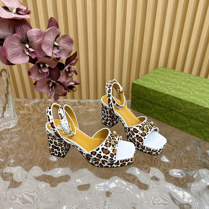 HORSEBIT HIGH-HEEL SANDAL WITH LEOPARD PRINT IN WHITE VELVET AND CALFSKIN LINING