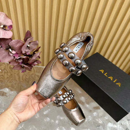 ALAIA MARY JANE PEARL IN COPPER GLOSSY LAMBSKIN