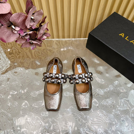 ALAIA MARY JANE PEARL IN COPPER GLOSSY LAMBSKIN