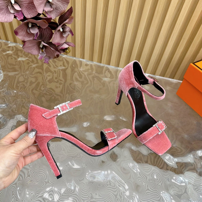 JULY SANDAL 105 MM IN ROUGE PINK VELVET