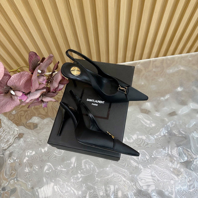 BABYLONE SLINGBACK PUMPS IN BLACK SILK