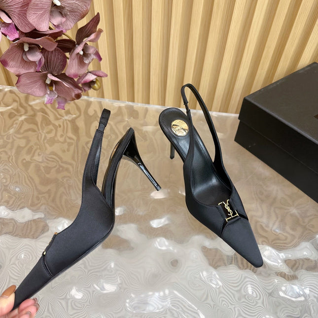 BABYLONE SLINGBACK PUMPS IN BLACK SILK