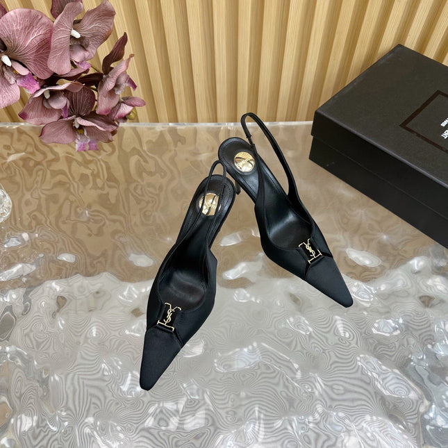 BABYLONE SLINGBACK PUMPS IN BLACK SILK