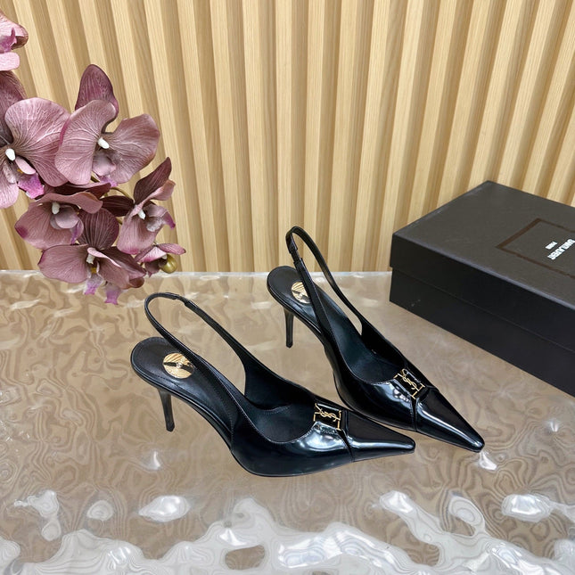 BABYLONE SLINGBACK PUMPS IN BLACK GLOSSY CALFSKIN