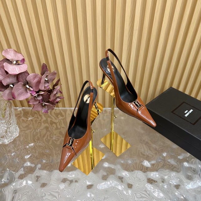 BABYLONE SLINGBACK PUMPS IN BRONZE ORANGE GLOSSY CALFSKIN