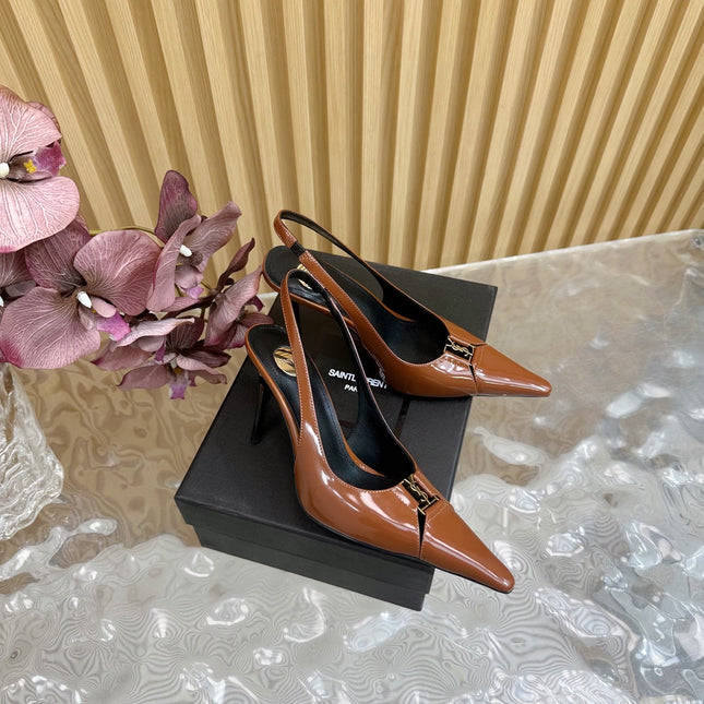 BABYLONE SLINGBACK PUMPS IN BRONZE ORANGE GLOSSY CALFSKIN