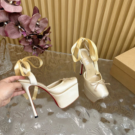 CASSIA LACE UP PLATFORM 155MM IN OFF WHITE SATIN