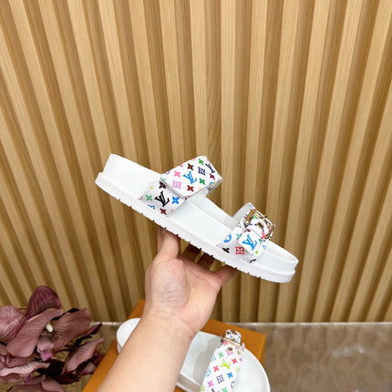 LV MONOGRAM SANDALS IN WHITE MULTICOLOR COATED CANVAS