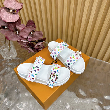 LV MONOGRAM SANDALS IN WHITE MULTICOLOR COATED CANVAS