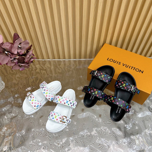 LV MONOGRAM SANDALS IN WHITE MULTICOLOR COATED CANVAS