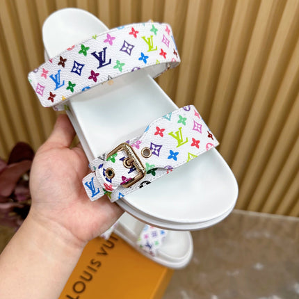 LV MONOGRAM SANDALS IN WHITE MULTICOLOR COATED CANVAS