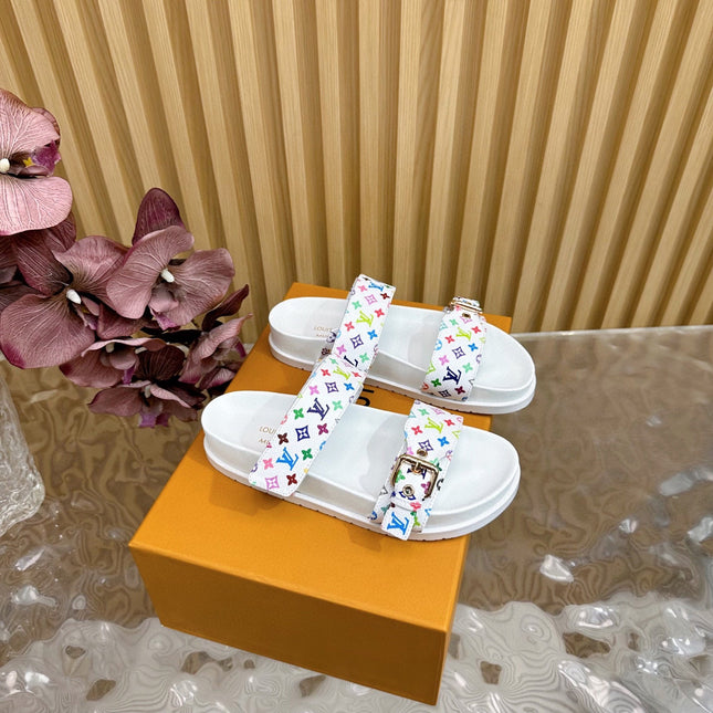 LV MONOGRAM SANDALS IN WHITE MULTICOLOR COATED CANVAS