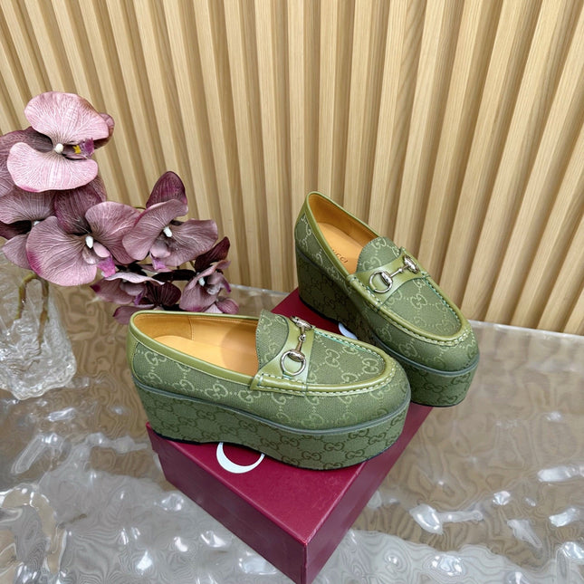 GG HIGH LOAFER IN MOSS GREEN FABRIC WITH EMBOSSED LOGO