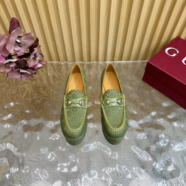 GG HIGH LOAFER IN MOSS GREEN FABRIC WITH EMBOSSED LOGO