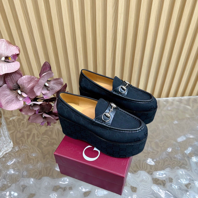 GG HIGH LOAFER IN BLACK FABRIC WITH EMBOSSED LOGO