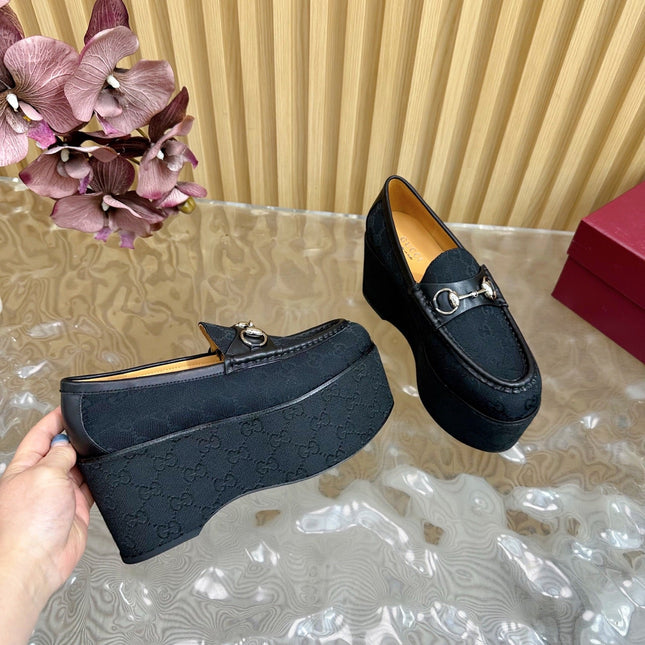 GG HIGH LOAFER IN BLACK FABRIC WITH EMBOSSED LOGO