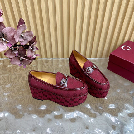 GG HIGH LOAFER IN DARK RED FABRIC WITH EMBOSSED LOGO