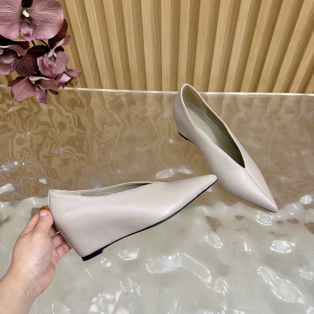 HM 25S HIGH-HEEL WEDGE SHOES 50 MM IN PALE PINK BEIGE LAMBSKIN