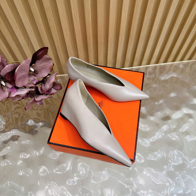 HM 25S HIGH-HEEL WEDGE SHOES 50 MM IN PALE PINK BEIGE LAMBSKIN