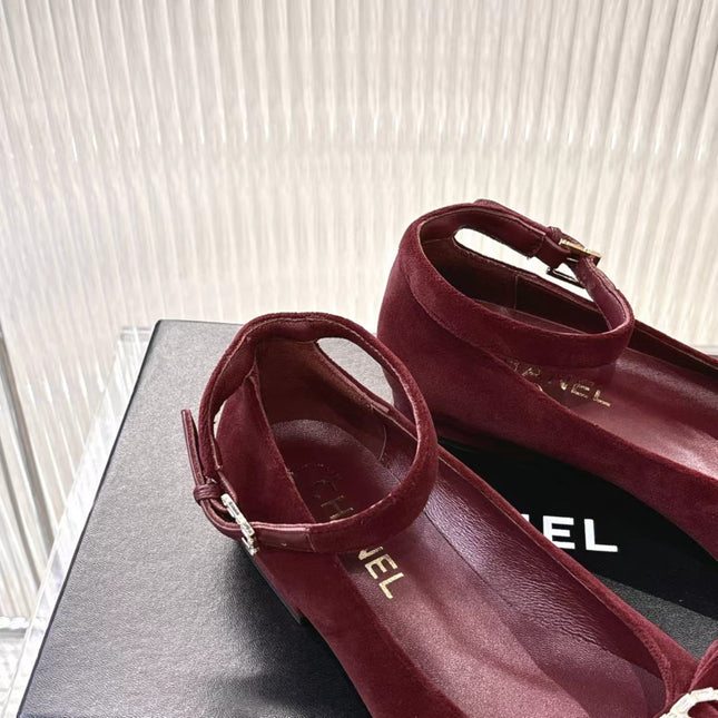 BOW MARY JANE SHOES IN GARNET RED VELVET