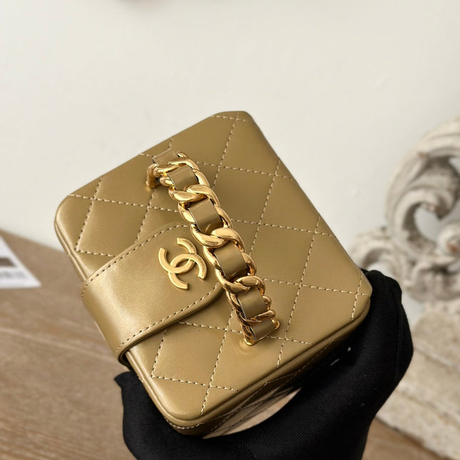 MINI VINTAGE COSMETIC BAG 11 IN CAPE PALLISER SHINY CALFSKIN GOLD HARDWARE