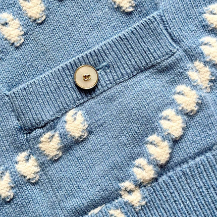 Chanel 25P Cardigan Light Blue Mix White Cashmere 237300