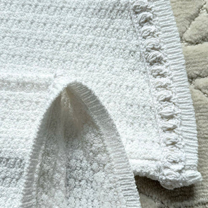 Chanel 25P Long-Sleeve Top White Tweed Pearl Buttons 237299