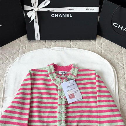 Chanel 25P Cardigan Pink Mix Green Cashmere 237319