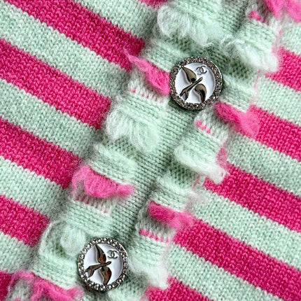Chanel 25P Cardigan Pink Mix Green Cashmere 237319