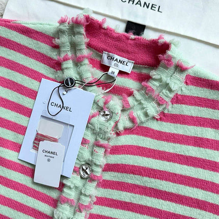 Chanel 25P Cardigan Pink Mix Green Cashmere 237319