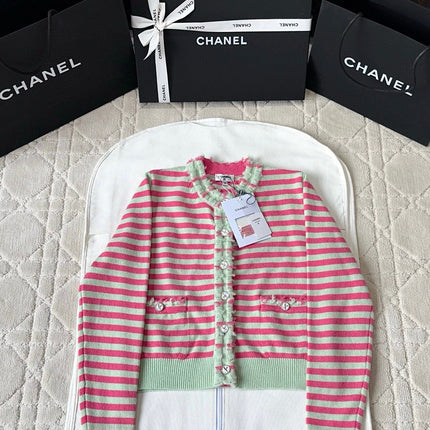 Chanel 25P Cardigan Pink Mix Green Cashmere 237319