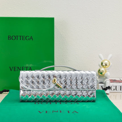 BV Long Clutch Andiamo 31 Silver Metalic Leather Ghw