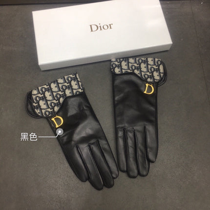 SADDLE GLOVES IN BLACK LAMBSKIN MIX MONO JACQUARD FABRIC 149747