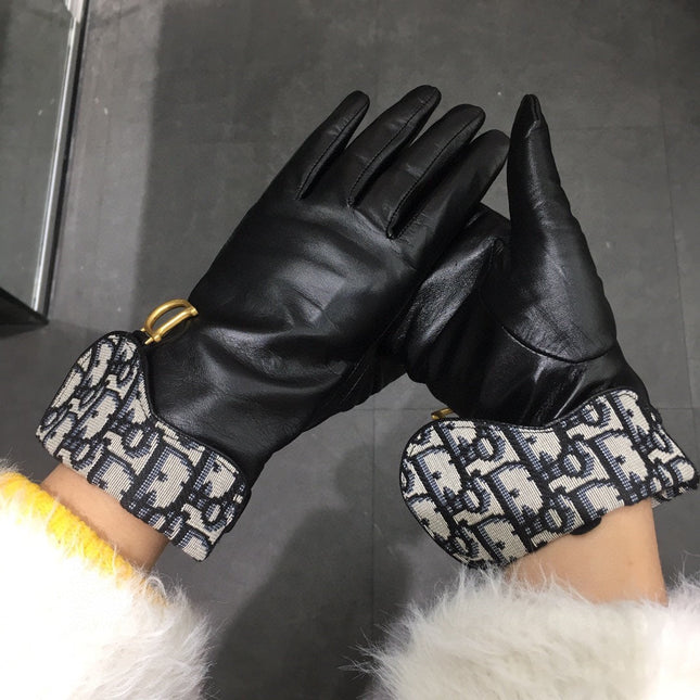 SADDLE GLOVES IN BLACK LAMBSKIN MIX MONO JACQUARD FABRIC 149747