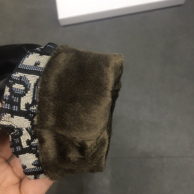 SADDLE GLOVES IN BLACK LAMBSKIN MIX MONO JACQUARD FABRIC 149747