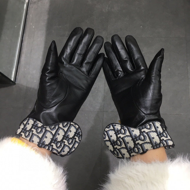 SADDLE GLOVES IN BLACK LAMBSKIN MIX MONO JACQUARD FABRIC 149747